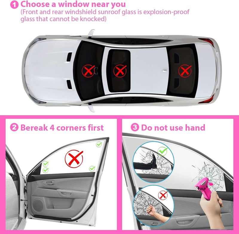 Yiader Store Window Breaker, 3-in-1 Emergency Escape Tool with Car Window Breaker and Seatbelt Cutter, Car Safety Hammer Car Essentials Tool for Women - Image 4